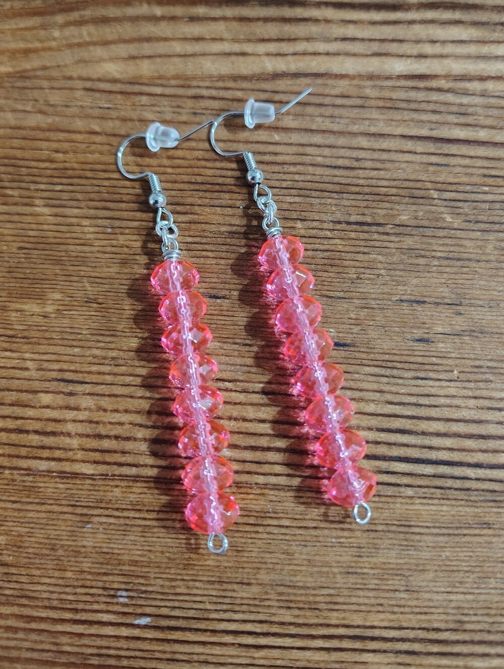 Pink Crystal Beaded Dangle Earrings,  Handmade Ladies Earrings